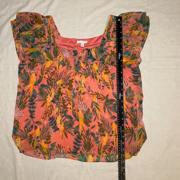 LC Lauren Conrad Womens L Tropical Hawaiian Bird Coral Chiffon Flutter Boho EUC - Picture 7 of 7